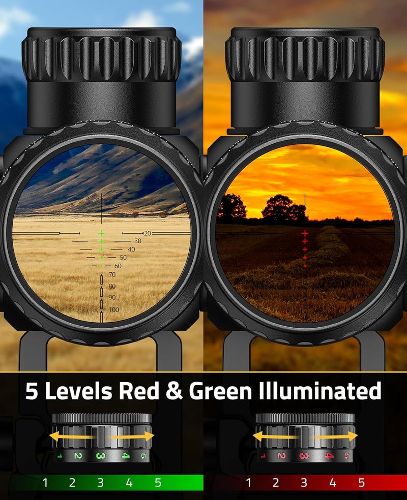 CVLIFE 1.5-5x32 Crossbow Scope, 20-100 Yards Rangefinder Ballistic Reticle, 300-460 FPS Red Green Illuminated Compact Crossbow Scope for Hunting with 20mm Scope Rings - Image 2
